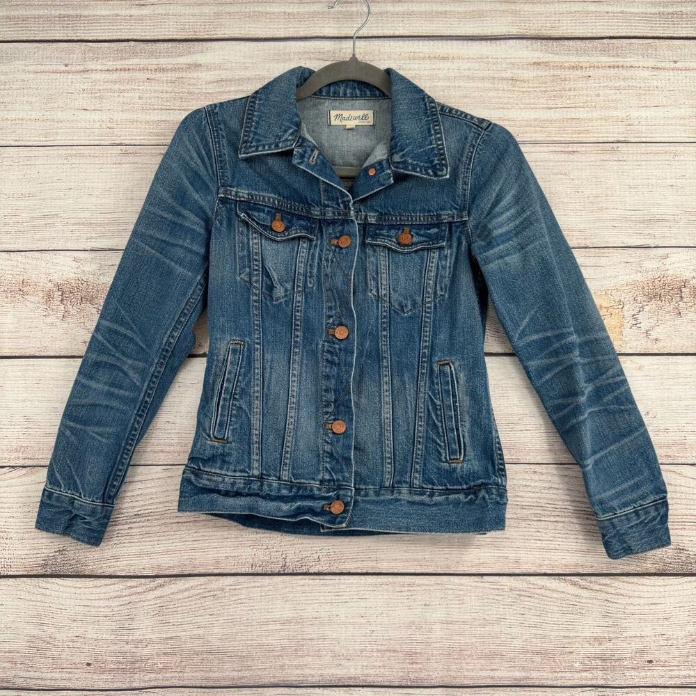 Madewell Trucker Denim Jean jacket Women's Size XXS Blue Medium Wash Denim‎